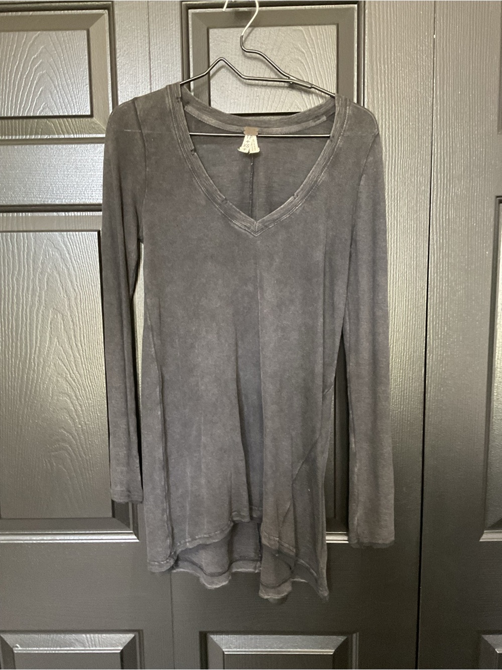 We The Free Washed Charcoal V-Neck Long Sleeve Tunic